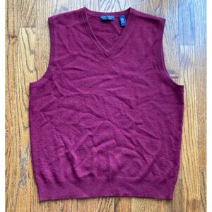 Grant Thomas Cashmere Sweater Vest Mens Size Medium Two Ply V Neck Wine Burgundy